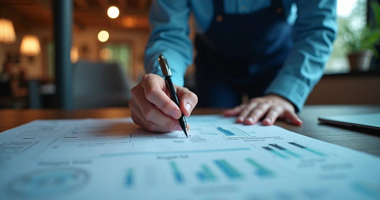 Tela dividida mostrando uma pessoa trabalhando com planilhas manuais complexas à esquerda e uma plataforma financeira digital intuitiva à direita, em ambiente de escritório moderno