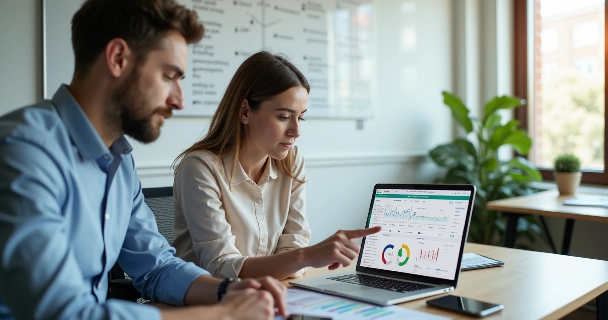 Educador financeiro auxiliando cliente no uso da plataforma digital em ambiente claro e moderno