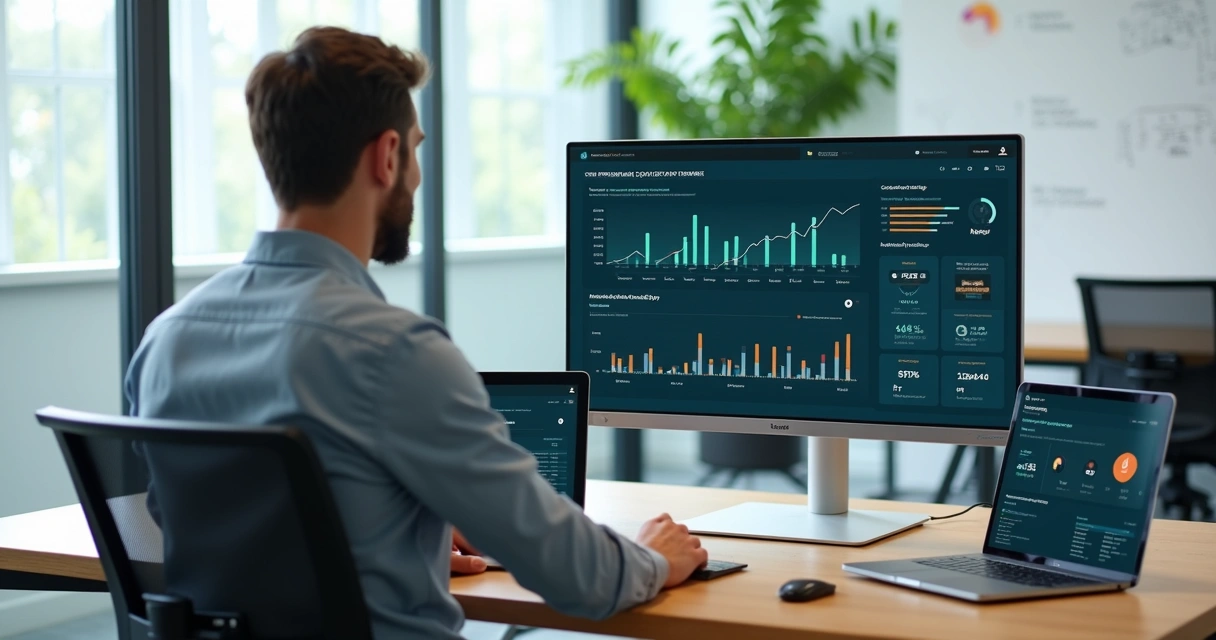 Planejador financeiro analisando dashboard com assinaturas e fluxo de caixa recorrente