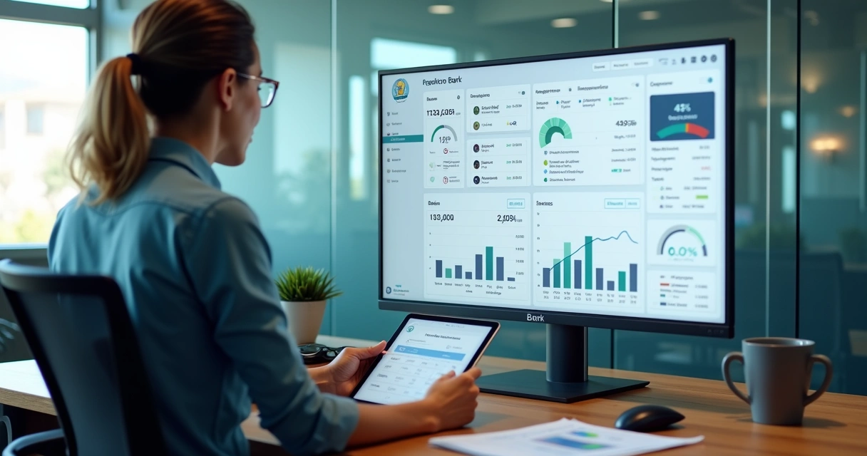 Planejador financeiro analisando dashboard com integração open finance em vários bancos